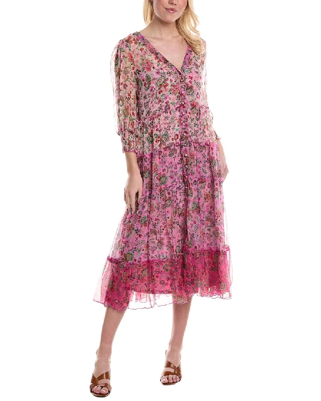 Johnny Was Foxglove Silk Midi Dress