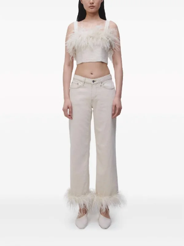 Jude Denim Pant With Feather Hem In Ivory