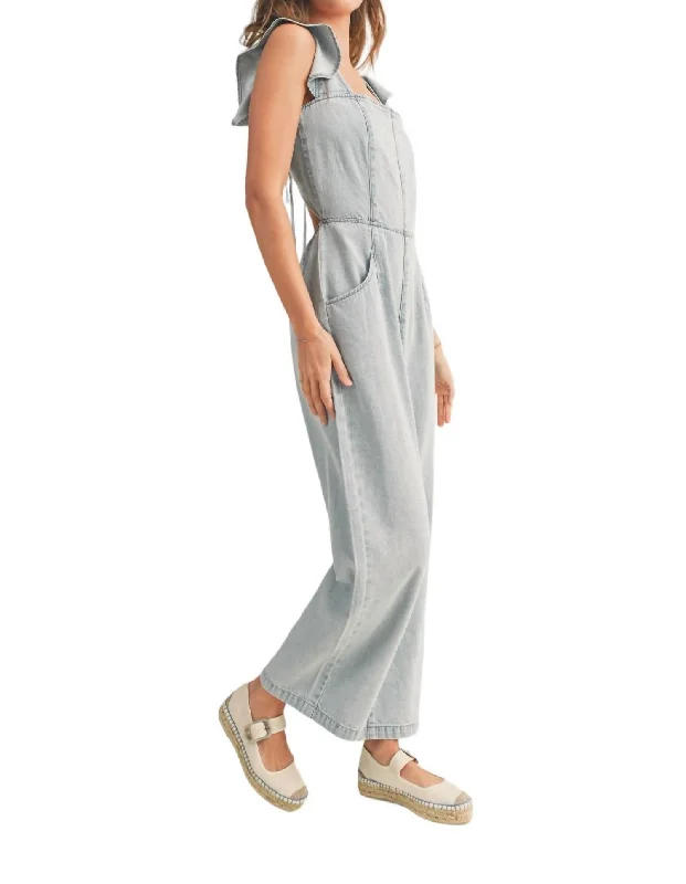 Miranda Ruffled Sleeve Denim Jumpsuit