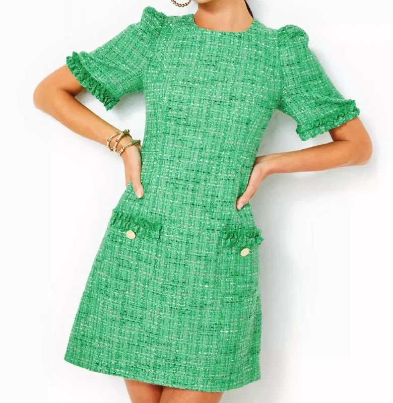 Ryner Short Sleeve Boucle - Tweed Shift In Kelly Green Palm Beach Boucle