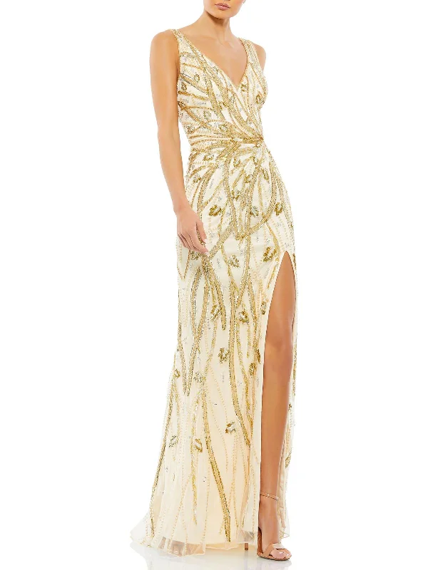 Womens Embellished Beaded Evening Dress