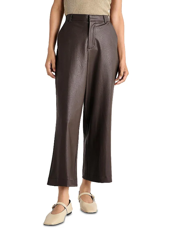 Womens Faux Leather Vegan Ankle Pants