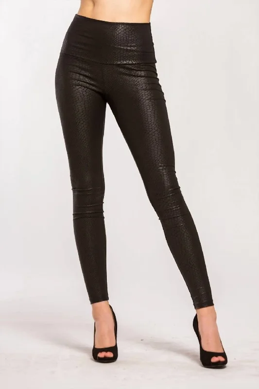 Hannah Snakeskin Faux Leather Leggings In Black