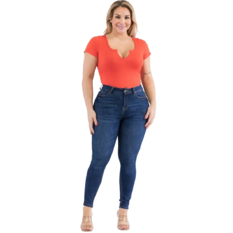 Plus Size Casual Split Neck Solid Short Sleeve Bodysuit